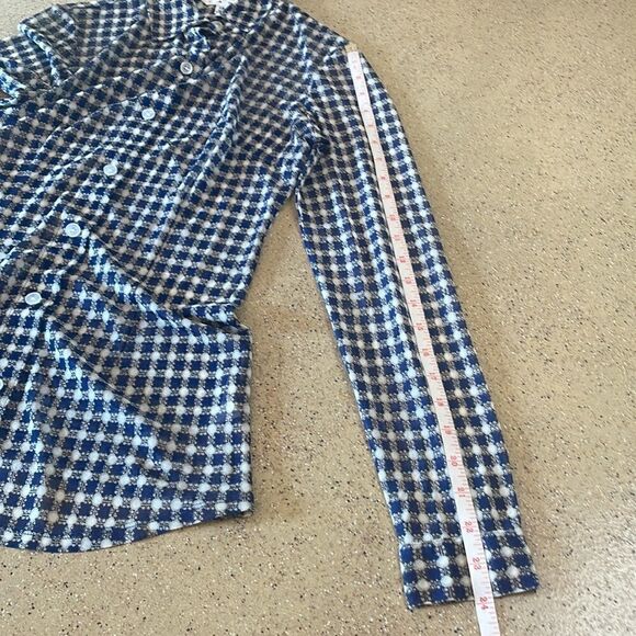 CAbi Mesh Second Skin Button Down Long Sleeve Shirt Blue Black White sz XS - Picture 13 of 13